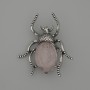 Beetle Brooch-Pendant with Pink Quartz 44x37mm ± Silver-Toned Metal