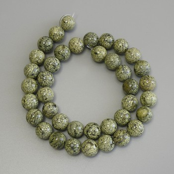 Serpentine Beads, pressed smooth 10mm round balls, 39 cm length on thread