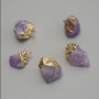 Amethyst Pendant, Uncut, Assorted Sizes 10–14×15–22 mm, Gold-Tone Metal