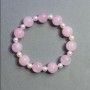 Pink Quartz Bracelet with Smooth 12mm Beads and 6mm Artificial Pearls, 18cm Stretch