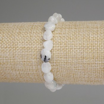 Adularia Faceted Bracelet, beads 10-18×5-6 mm, 3 mm seed beads, length 18 cm, stretch