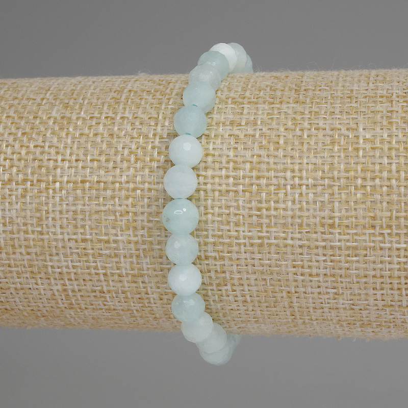 Elastic aquamarine bracelet with faceted beads, 6 mm diameter, 18 cm length ±