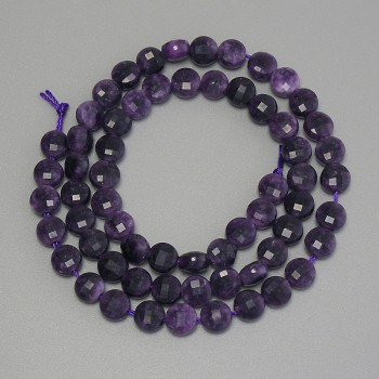 Sugilite Beads, Faceted Coin, 6.5 mm Diameter, 38 cm Length on Thread