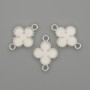 Clover Connector, white color, silver-toned metal, 20x14 mm, pack of 3