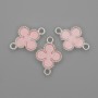 Clover Connector pink color, silver metal 20x14mm +/- pack of 3 pcs