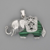 Pendant Elephant Malachite 39x34mm +/- Silvery Metal