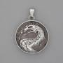 Dragon in a Circle Pendant with Pink Quartz, diameter 28mm ±, length 38mm ±, silver-toned metal