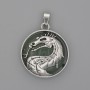 Pendant 'Dragon in a Circle' with Jade, diameter 28mm±, length 38mm±, silver-toned metal