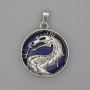 Pendant Dragon in a Circle with Azurite, diameter 28 mm ±, length 38 mm ±, silver-toned metal