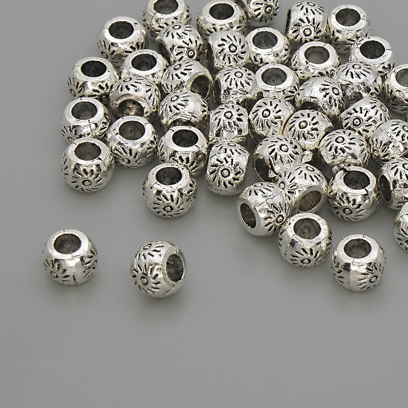 Bead insert findings, silver metal color, diameter 6×4 mm ± hole, diameter 3 mm ± packaging 20 g (~45 pcs)