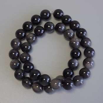Beads of Silver Obsidian, Smooth Bead, 10.5 mm Diameter ± on a Thread, 38 cm Length