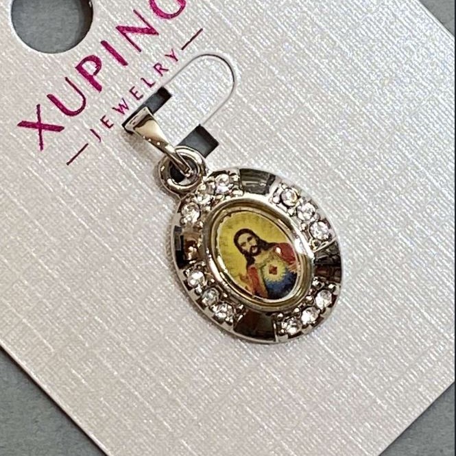 Pendant "Icon" Xuping with White Crystals, Rhodium-coated, diameter 20×13 mm ±, length 25 mm ±