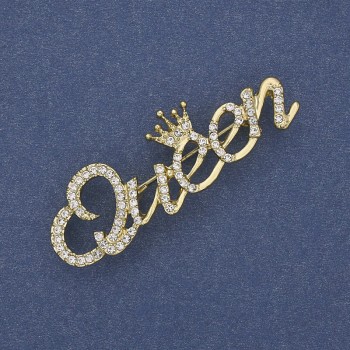 Accent Brooch 'Queen' with crystals, Golden metal 48x16mm+