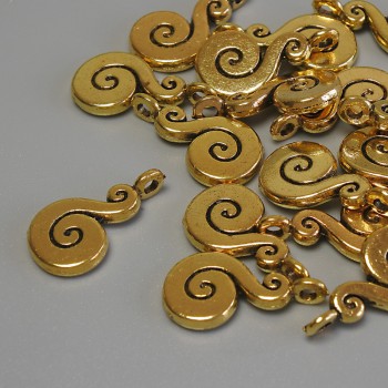 Gold-tone metal pendant findings, size 17x10x2 mm with 2 mm hole, packaging 20 g (~17 pcs)