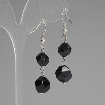 Faceted Black Onyx Earrings 10–12 mm, length 50 mm