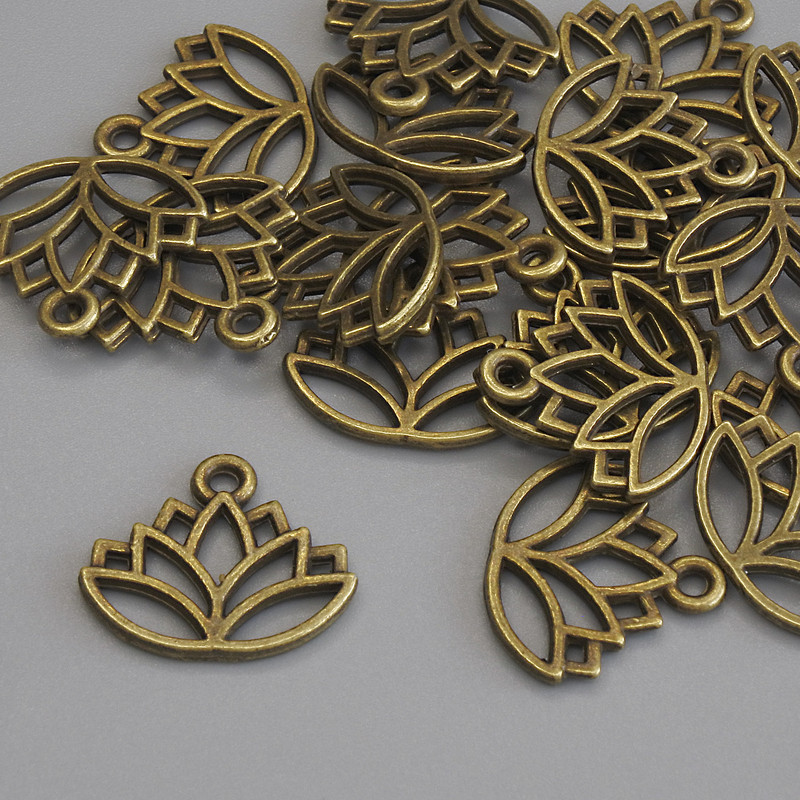 Lotus Pendant in Bronze Color, diameter 14×16 mm, packaging 21 pcs