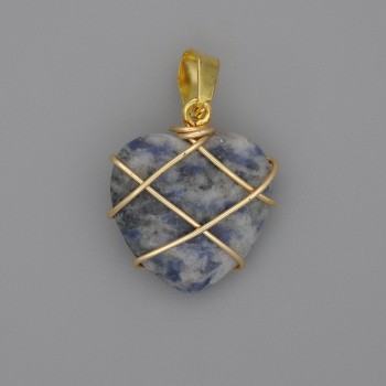 Heart Pendant in Sodalite Wire-Wrap 21x21 mm ±, diameter 30 mm ±