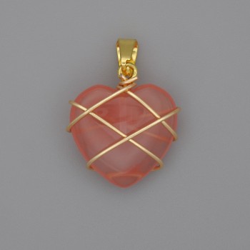 Heart Pendant with Chalcedony in Wire-Wrap, 21x21 mm+-, diameter 30 mm+