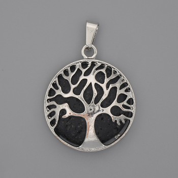 Clearance! Lava Pendant in Bezel 'Tree', diameter 27 mm ±, length 37 mm ±
