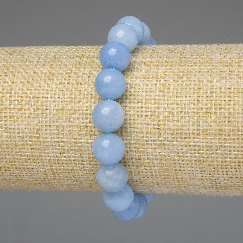 Aquamarine Bracelet, Smooth Bead 10mm+-, Length 18mm+- Stretch