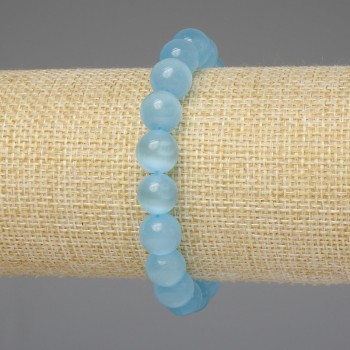 Blue Cat's Eye Bracelet with Smooth 10mm Beads, 18 cm Stretch