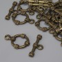 Toggle clasp hardware, diameter 19.5×3.5 mm, circle diameter 14 mm, bore diameter 9 mm, bronze patina color, 11 pcs