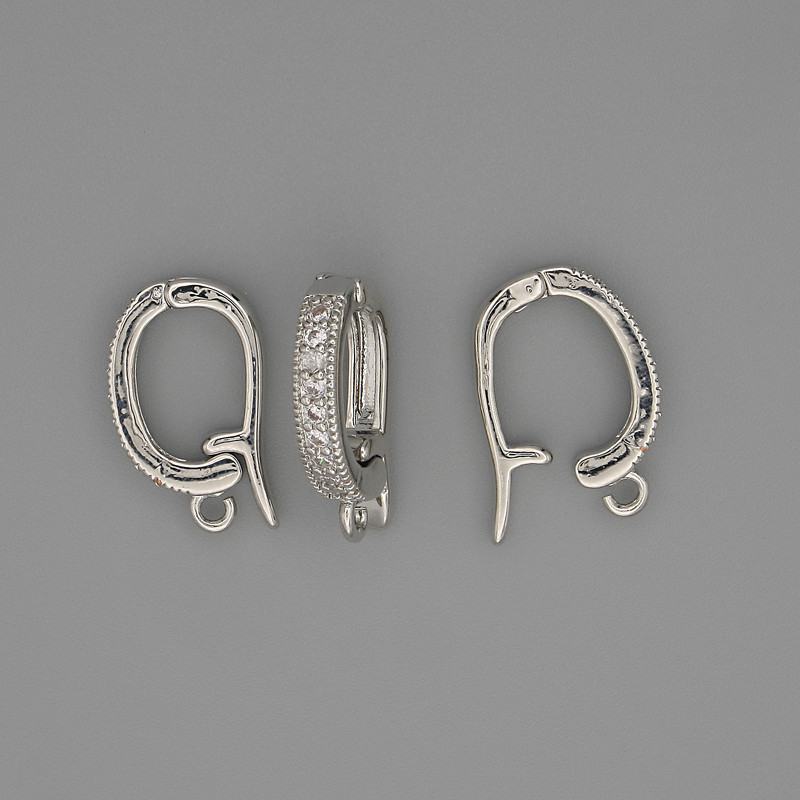 Detachable bail for pendants, 18×3 mm, with white crystals, silver-tone metal