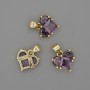 Heart Pendant with Violet Crystals 12×12 mm, length 17 mm, golden metal