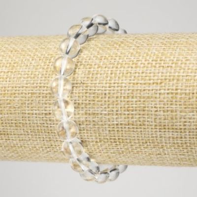 Stretch bracelet with mountain crystal, smooth beads, 8 mm diameter, 18 cm length
