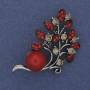 Brooch 'Twig' Bead Coral Rhinestones Silver-Toned Metal 48x28mm