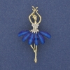 Brooch Pendant 'Ballerina' with White Crystals, Gold-Tone Metal, 50x28 mm