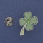 Shamrock Brooch with Green Cat's Eye, Crystals, Silver Metal 19×30mm+