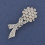 Bow Brooch with White and White-Matte Crystals, Silver Metal, diameter 48x17 mm +