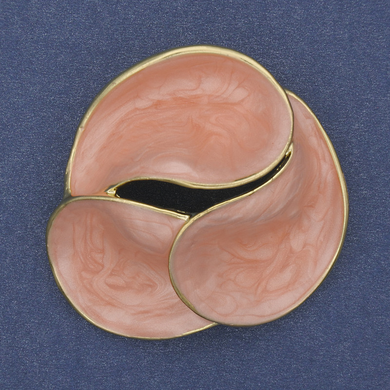 Accent Pink Enamel Brooch-Pendant, Gold-Tone Metal, 43mm+