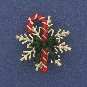 Brooch New Year Snowflake with Candy, Gold-Tone Metal, 30mm +