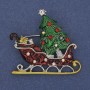 Brooch New Year Sleighs with color enamel, crystals, silver-tone metal 42×39 mm +