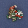 Christmas Santa Brooch with Crystals, Gold-tone Metal, 28x26mm +