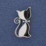 Cat Brooch with Rhinestones and Enamel, Silver-Tone Metal 35×19mm+