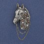 Horse Brooch with Crystals, Pearls, Silver-tone Chain 46x29mm+
