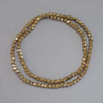 Gold-colored hematite beads, faceted 3×3 mm ± on thread, length 38 cm+