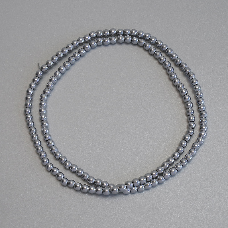 Hematite beads, silver color, smooth ball 3mm +- on fishing line, length 39 cm+