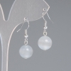 Gray Cat's Eye Earrings, smooth ball, 11 mm diameter ±, 30 mm length ±, silver-colored metal