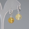 Citrine Smooth Ball Earrings, 12 mm diameter, 30 mm length, silver-tone metal