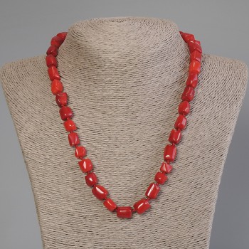 Coral Bead Necklace, Faceted, Diameter 8–10×8–10 mm, Length 50 cm +/- with Clasp