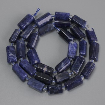 Faceted sodalite beads, diameter 11-13×6-7 mm ±, seed beads 3 mm ±, length 40 cm ± on thread