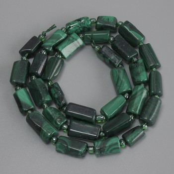 Faceted Malachite Beads, diameter 10-12x6-6 mm, 5 mm +/- beads, 3 mm +/- seed beads, length 39 cm +/- on thread