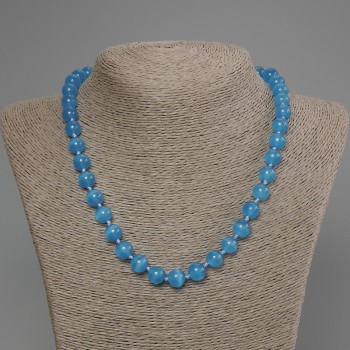 Azure Cat's Eye Necklace with smooth beads, 10 mm diameter ±, 50 cm length ± with clasp