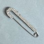 Brooch pin with white crystals, 72×18 mm, silver-tone