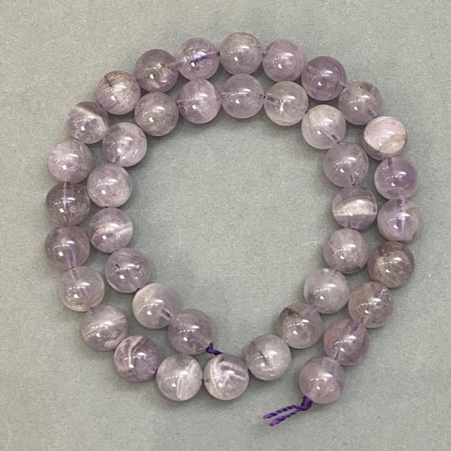 Amethyst Beads, Smooth Ball, 10 mm Diameter ± on Thread, Length 40 cm ±