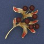 Sprig Carnelian Enamel Brooch 42×55 mm ± Gold-Tone Metal